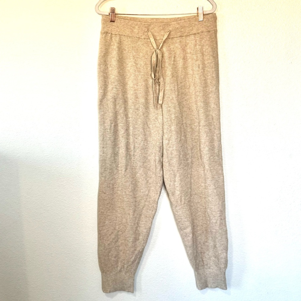 RD Style Beige Knitted Drawstring Pull On Jogger Pants Fuzzy Anthropologie L - Picture 2 of 10